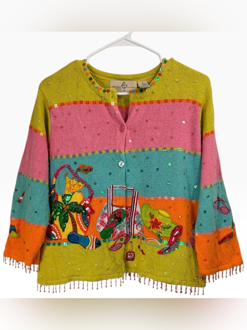 Design Options Philip Jane Gordon Size Small Beach Theme Cardigan Sweater Beaded